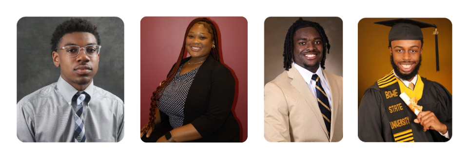 Blog-featured-image-2024-RMM-Scholars Tiled color headshots of a young Black woman and three Black men in business or graduation attire